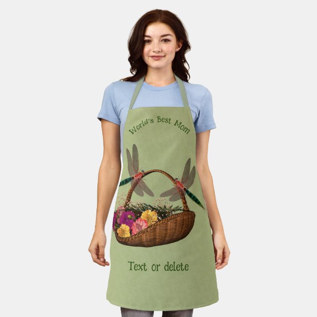 World's Best Mom Dragonflies Flower Basket  Apron (Worn)