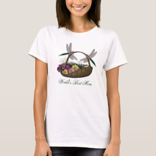 World's Best Mom Dragonflies Flower Basket T-Shirt