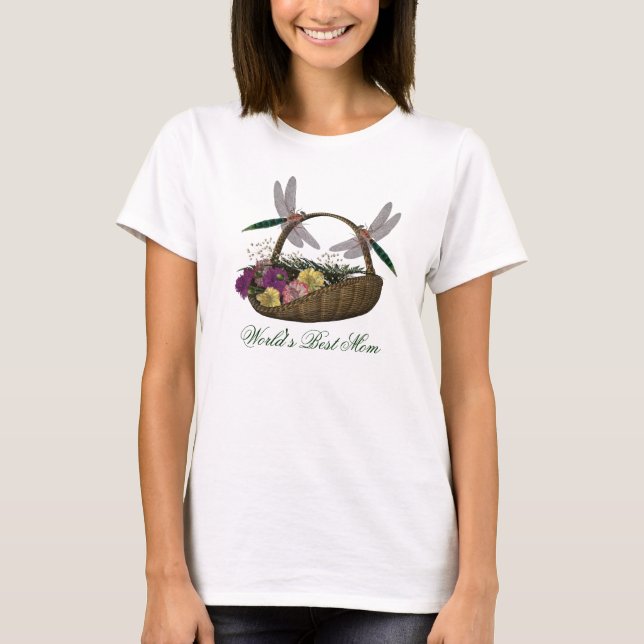 World's Best Mom Dragonflies Flower Basket T-Shirt (Front)