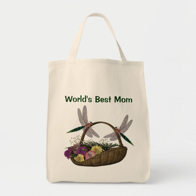 Worlds Best Mom Dragonflies Flowers Tote Bag (Front)