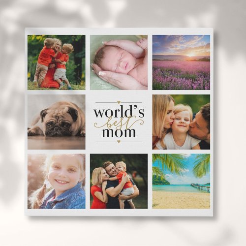 Worlds Best Mom Elegant 8 Photo Collage Faux Canvas Print