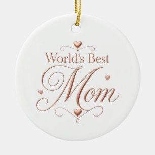World's Best Mom Elegant Rose Gold Typography Ceramic Ornament
