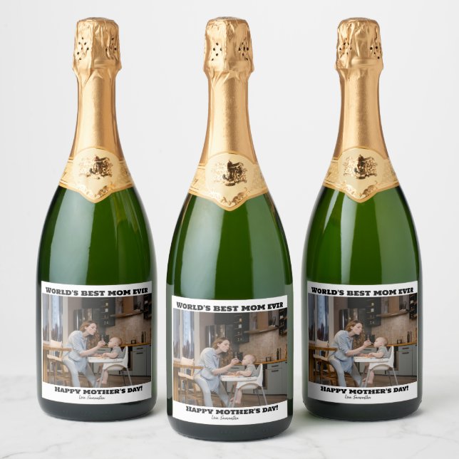 World's best mom ever happy mother's day  wine lab sparkling wine label (Bottles)