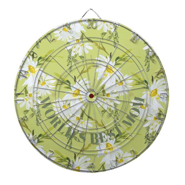 World's Best Mom Floral Botanical Daisy Dartboard (Front)