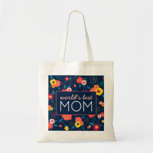 World's Best Mom Gift Floral Blue Pink Tote Bag