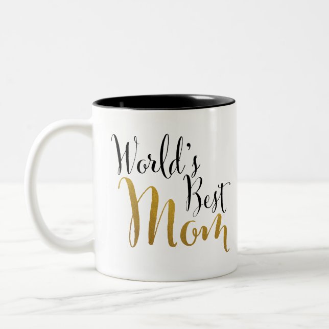 World's Best Mom (Gold) Two-Tone Coffee Mug (Left)