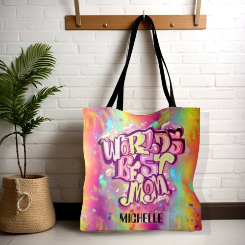 Worlds Best Mom Graffiti Typography Art Tote Bag