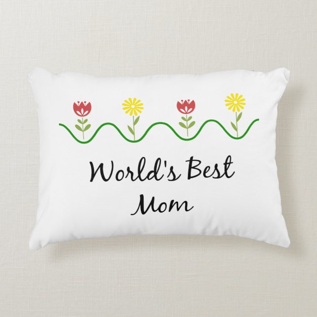 "World's Best Mom" graphic flowers design Accent Pillow (Front)