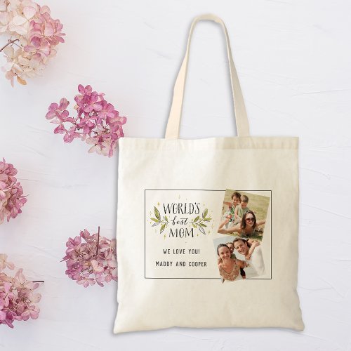 Worlds Best Mom Greenery Two Photo  Tote Bag