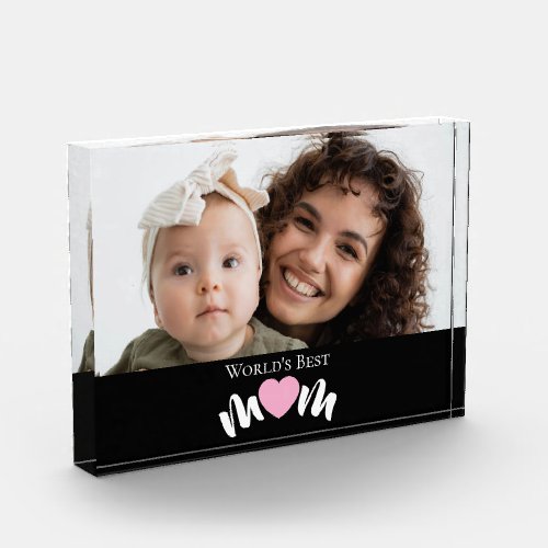 Worlds Best Mom Heart Modern Script Photo Block