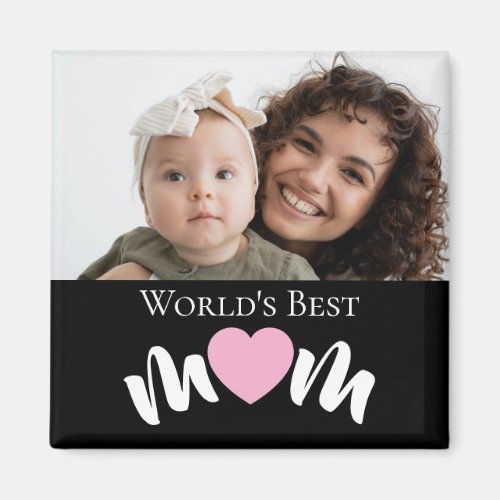 World's Best Mom Heart Photo Script Custom Magnet