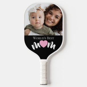 World's Best Mom Heart Photo Script Custom Pickleball Paddle