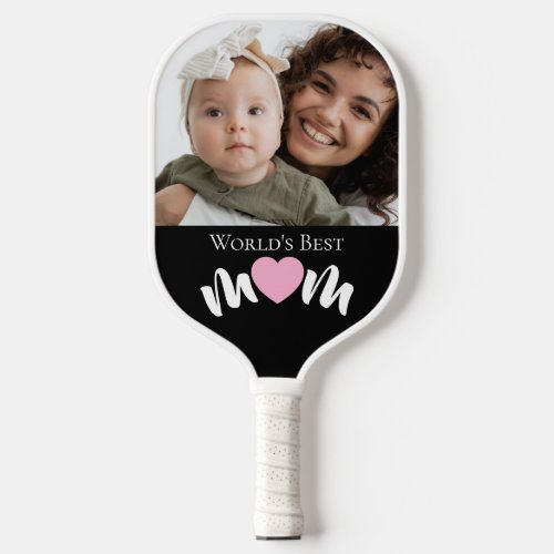 World's Best Mom Heart Photo Script Custom Pickleball Paddle