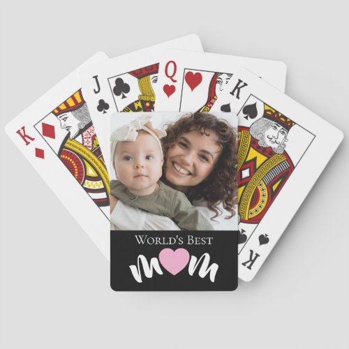 World's Best Mom Heart Photo Script Custom Poker Cards