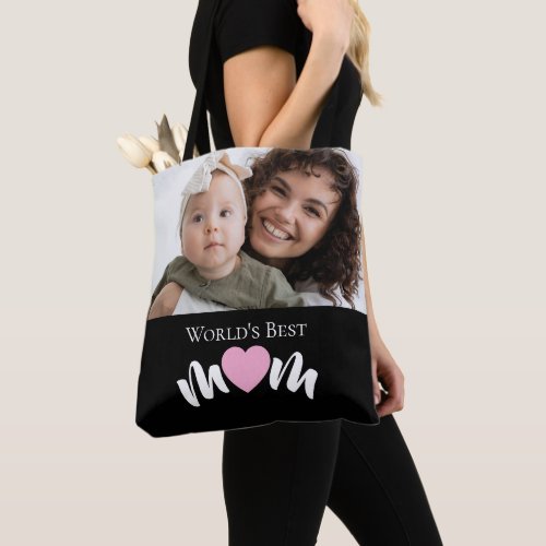 World's Best Mom Heart Photo Script Custom Tote Bag