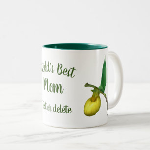 World's Best Mom Lady Slipper Flower Personalized Two-Tone Coffee Mug
