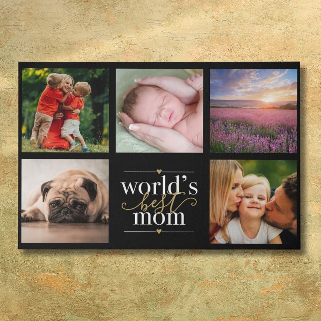 Worlds Best Mom Modern 5 Photo Collage Faux Canvas Print (Worlds Best Mom Modern 5 Photo Collage Faux Canvas Print)