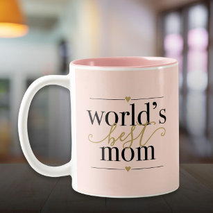 Worlds Best Mom Modern Elegant Blush Pink and Gold Two-Tone Coffee Mug
