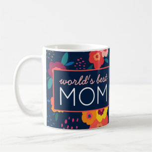 World's Best Mom Modern Floral in Blue Coffee Mug