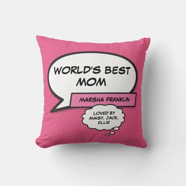 World's Best Mom Modern Pink Fun Throw Pillow (Front)
