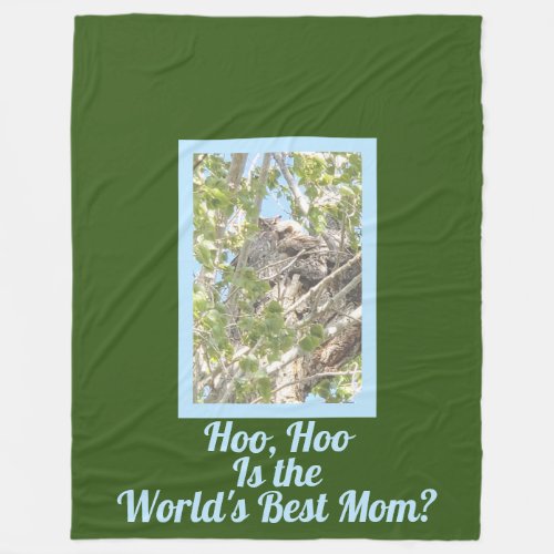 Worlds Best Mom Mother and Baby Owl Photo Green Fleece Blanket