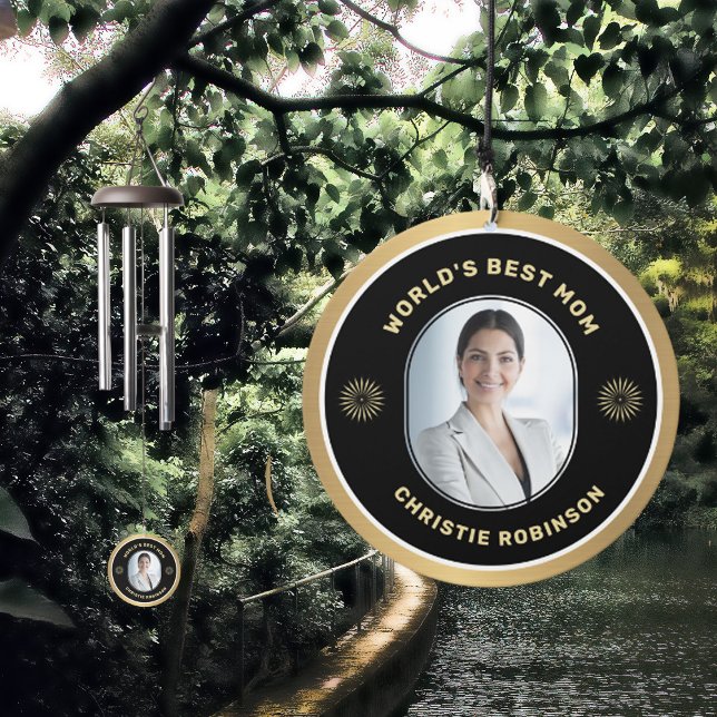 World's Best Mom Mother Photo Black Gold  Wind Chime (World's Best Mom Mother Photo Black Gold Wind Chime great for your Mom and special people in life. )