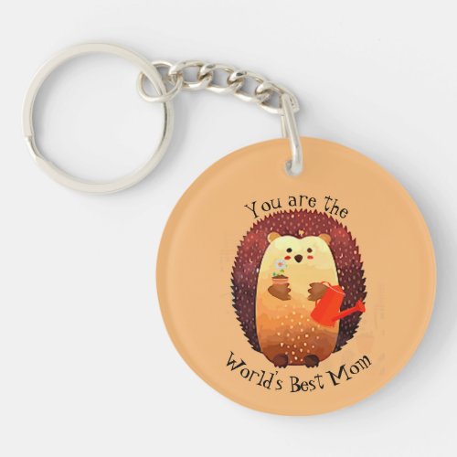 Worlds Best Mom Mother Quote Hedgehog Gardening Keychain