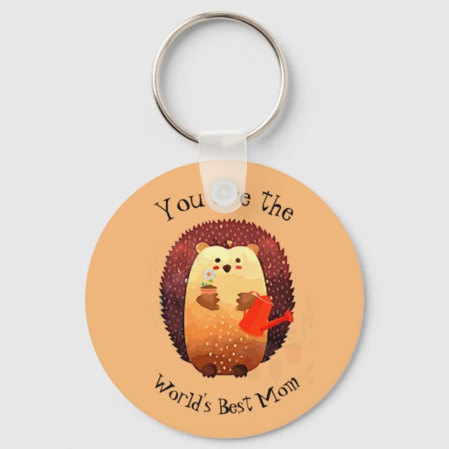World's Best Mom Mother Quote Hedgehog Gardening Keychain (Front)