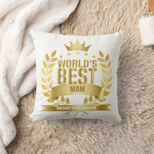 Worlds Best Mom Mothers Day Modern Chic Gold Throw Pillow