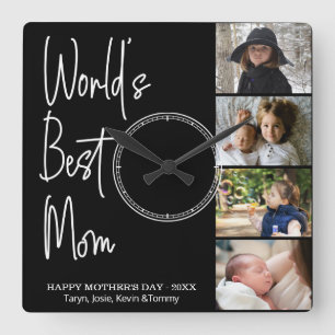 World's Best Mom Mother's Day Photo Collage Square Wall Clock