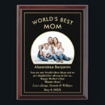 World's Best Mom Mother's Day Photo Personalize  Award Plaque<br><div class="desc">World's Best Mom Mother's Day Photo Personalize Award Plaque is a fun and meaningful gift to give to Mom. It can also be personalize to give to Dad and other people in your life. Replace with your photograph and information.  Personalize it with your information.</div>