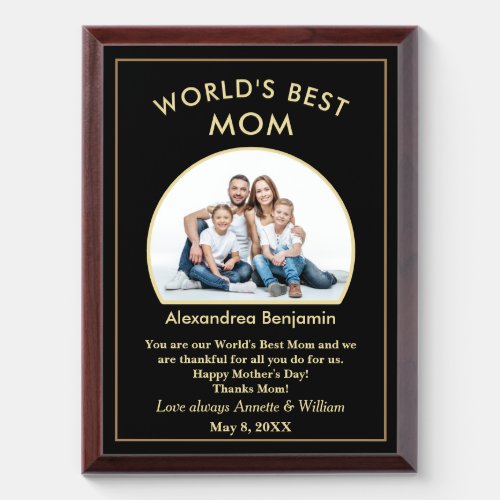 Worlds Best Mom Mothers Day Photo Personalize  Award Plaque
