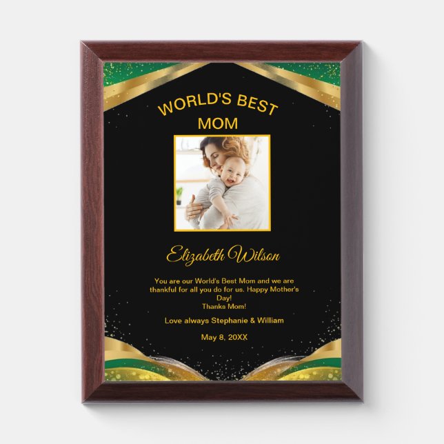 World's Best Mom Mother's Day Photo Personalized Award Plaque (Vertical)