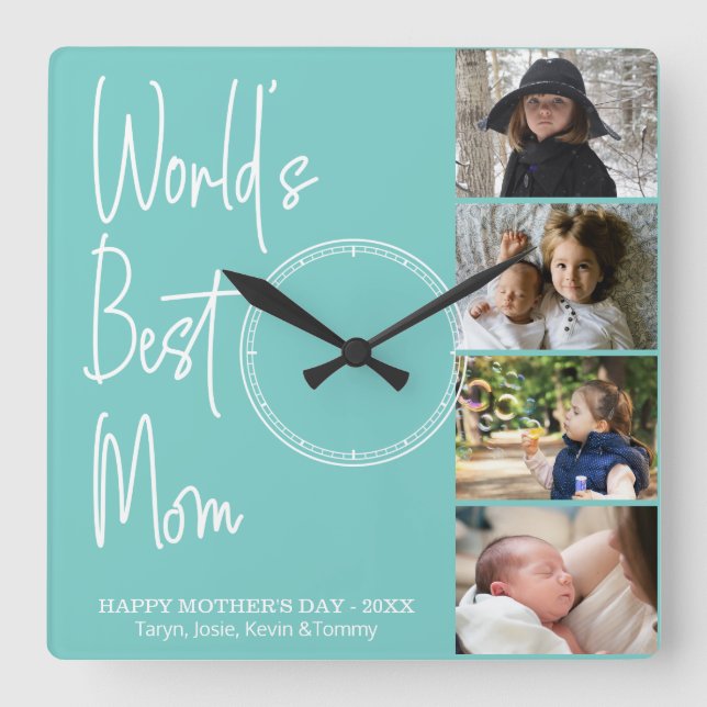 World's Best Mom Mother's Day Photo Square Wall Cl Clock (Front)