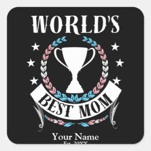 Worlds Best Mom Mother's Day Trans Flag Colors Square Sticker