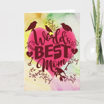 World's Best Mom Mothers Day Watercolor Typography Card by MaeHemm at Zazzle