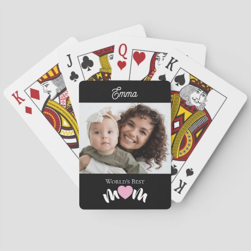 World's Best Mom Name Heart Photo Script Custom Poker Cards