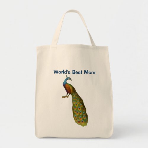 Worlds Best Mom Peacock Tote Bag