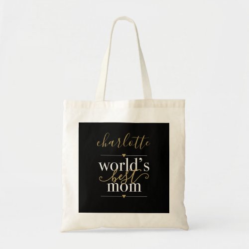 Worlds Best Mom Personalized Black And Gold Tote Bag