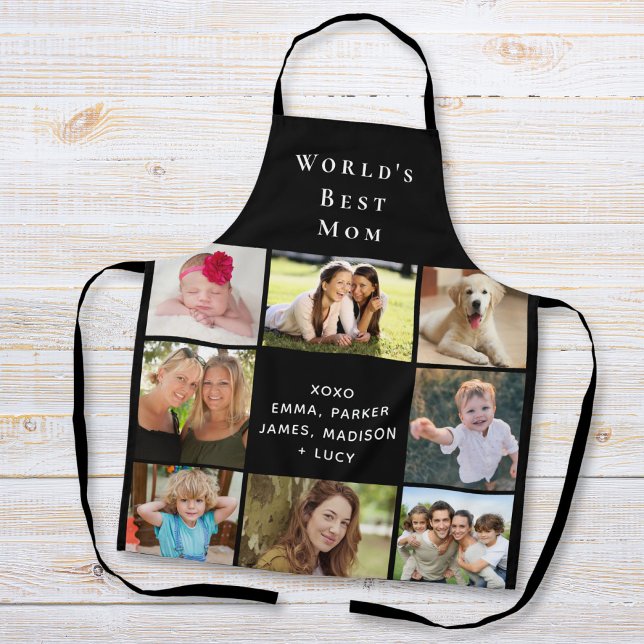 World's Best Mom Photo Collage Black Apron (Creator Uploaded)