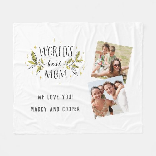 Worlds Best Mom Photo Collage Fleece Blanket