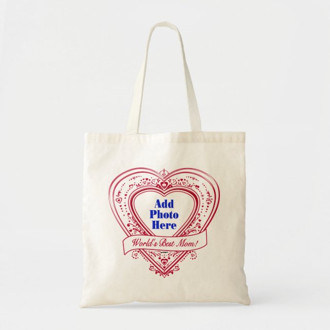 World's Best Mom! Photo Red Hearts Tote Bag (Front)