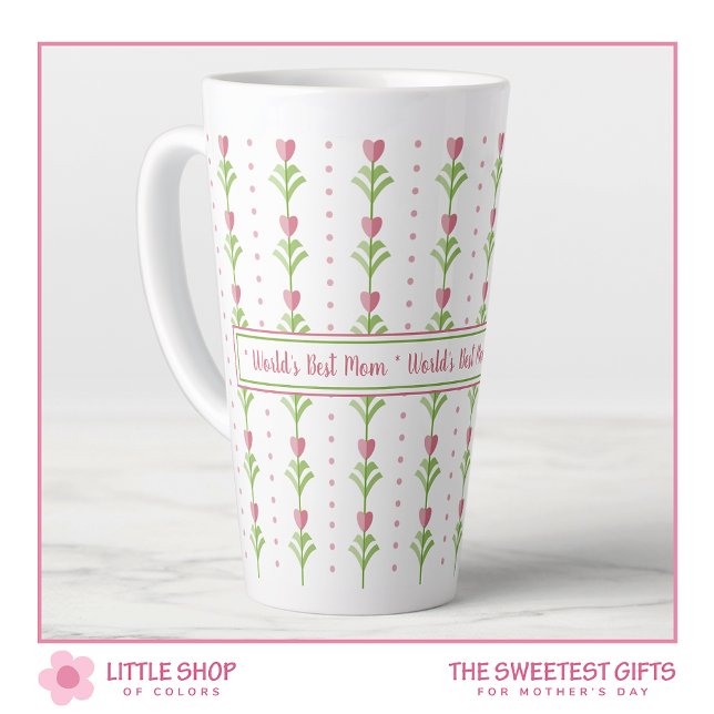 World's Best Mom Pink Floral Custom Mother's Day Latte Mug (Creator Uploaded)