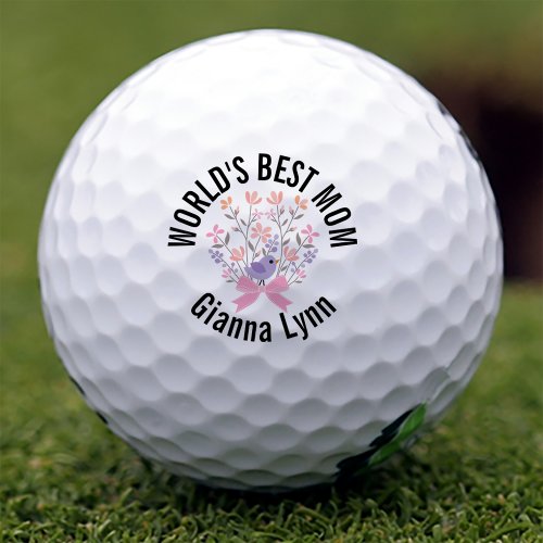 Worlds Best Mom Pink Floral Monogrammed Golf Balls