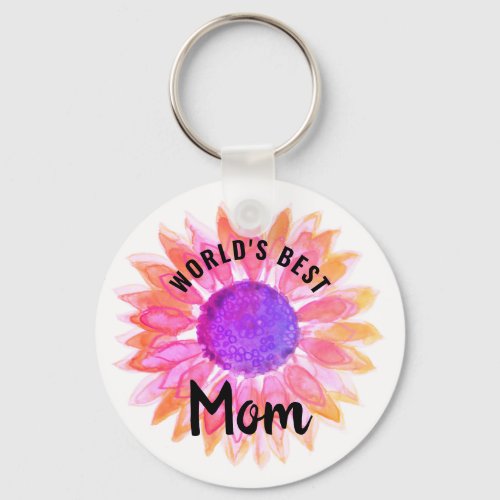 Worlds Best Mom Pink Flower Keychain