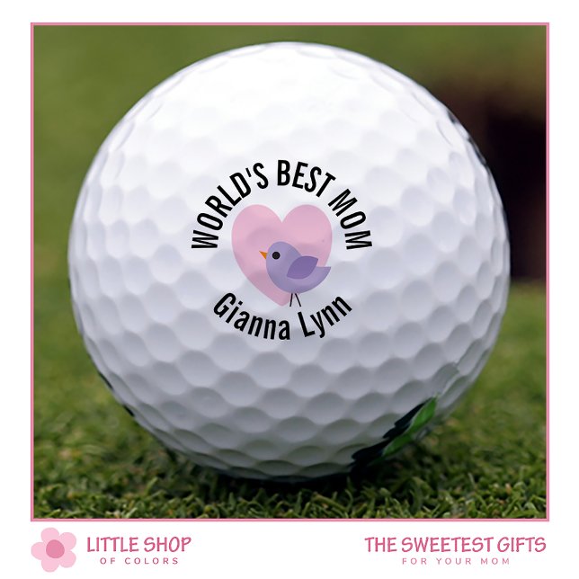 Worlds Best Mom Pink Heart Monogrammed Golf Balls (Creator Uploaded)