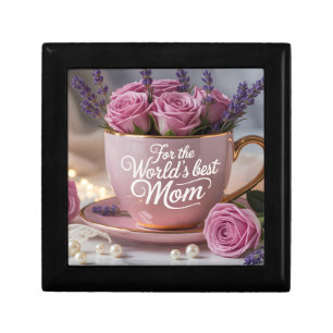 World's Best Mom: Pink Teacup Filled with Roses Gift Box