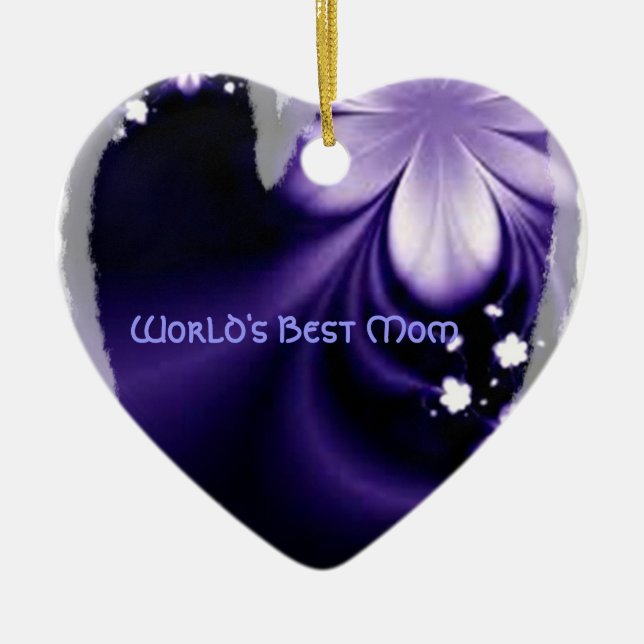 Worlds best mom purple flower heart ornament (Front)
