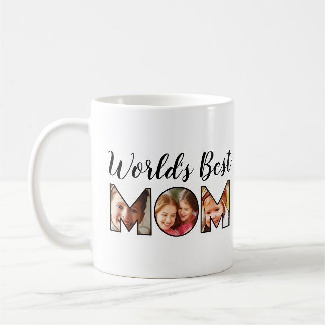 World's Best Mom Quote 3 Photo Collage Coffee Mug (Left)