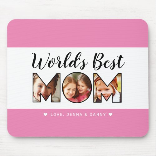 Worlds Best Mom Quote 3 Photo Collage Pink Mouse Pad